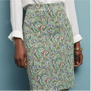 Anthropologie Maeve Green Quilted Knit Paisley Pencil Skirt MP